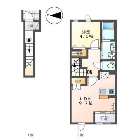ウィステリアⅢ(1LDK/2階)の間取り写真