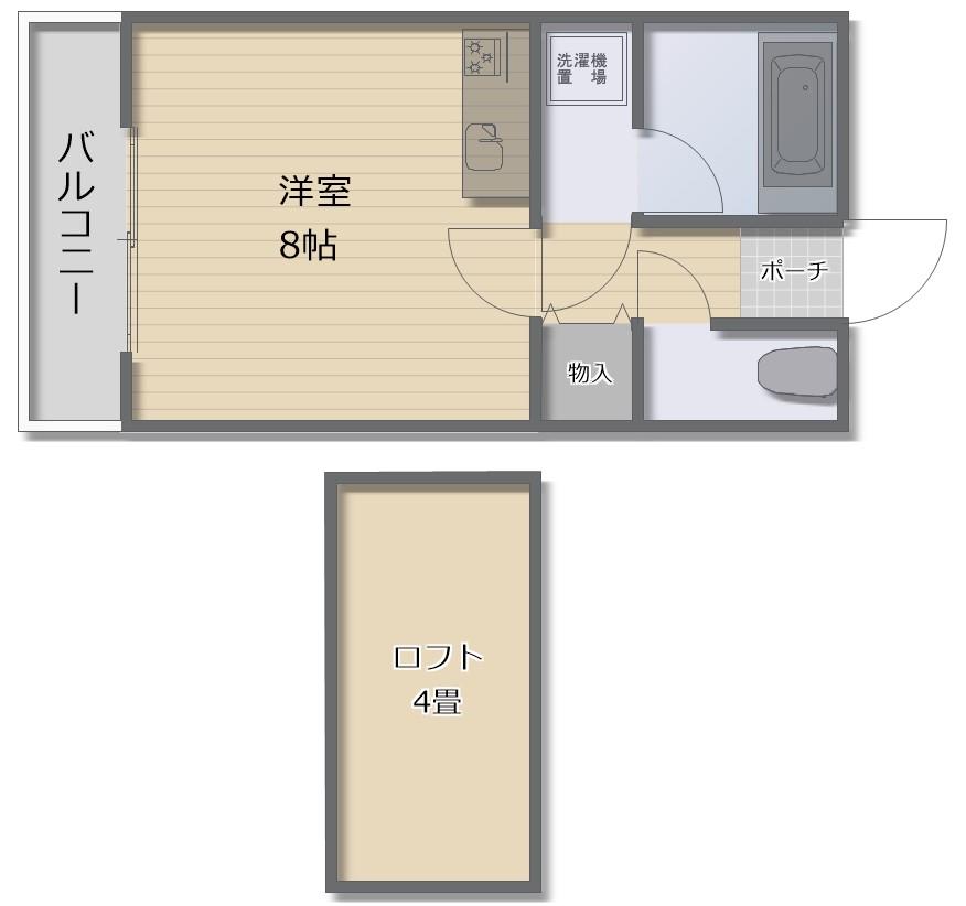 グランドハイツ東古松(1K/4階)の間取り写真