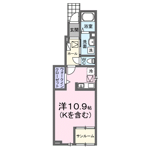 マーベラスK3 B(ワンルーム/1階)の間取り写真