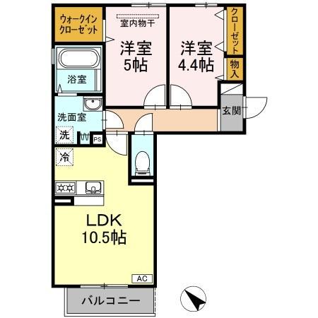 ゴールドウイングB棟(2LDK/3階)の間取り写真