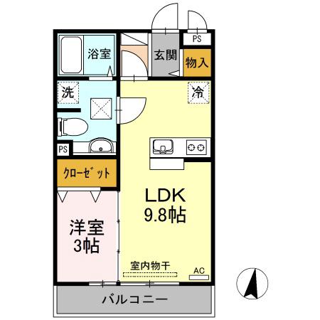 COMODO GIONE B棟(1LDK/2階)の間取り写真