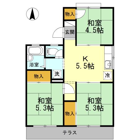 福富パレスB棟(3K/1階)の間取り写真