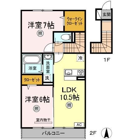 グラシューヴェルジェA棟(2LDK/2階)の間取り写真