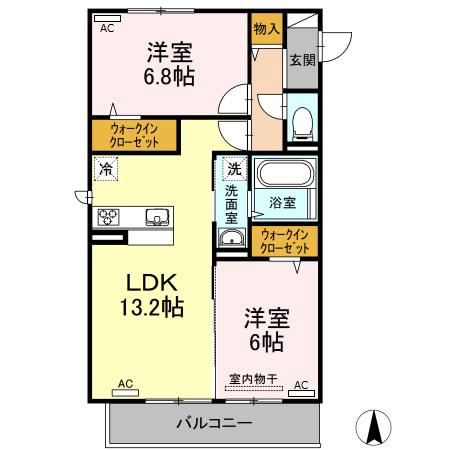 ルピナス高屋(2LDK/3階)の間取り写真