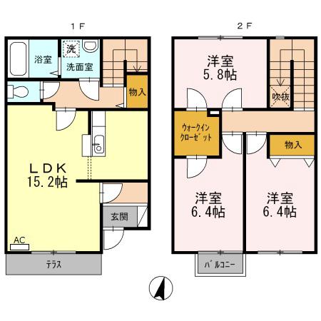 リースランド平福　Ｂ棟(3LDK)の間取り写真