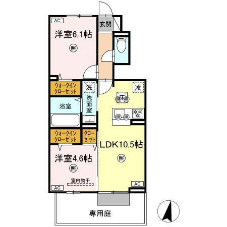ボヌール N-1(2LDK/1階)の間取り写真