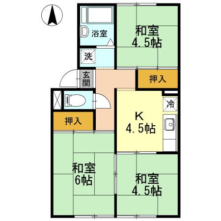 プレジール花尻 A棟(3K/1階)の間取り写真