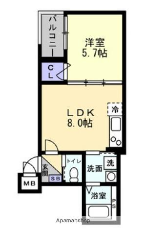 アシェント医大前(1LDK/1階)の間取り写真