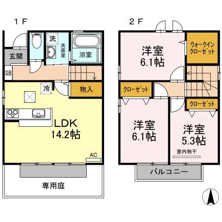 宇野線 大元駅 徒歩17分 2階建 築11年(3LDK)の間取り写真