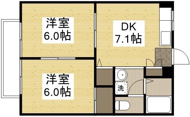 フォブール下中野(2DK/2階)の間取り写真