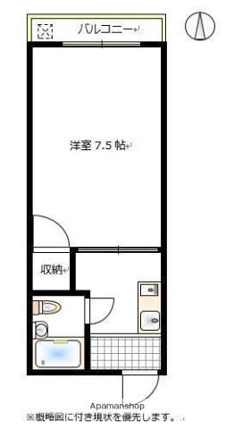 プレアール東古松(1K/4階)の間取り写真