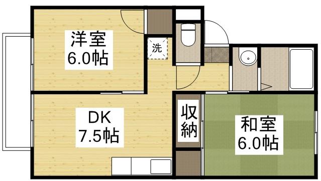 ベルホワイトK(2DK/1階)の間取り写真