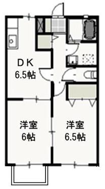 あさひリバージュB(2DK/2階)の間取り写真