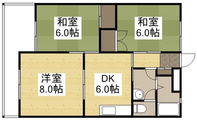 マンション難波(3DK/2階)の間取り写真