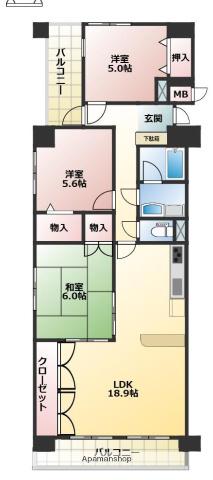 桑田町パークマンション(3LDK/4階)の間取り写真