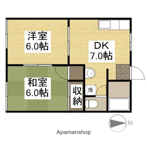 グリーンハウス(2DK/1階)の間取り写真