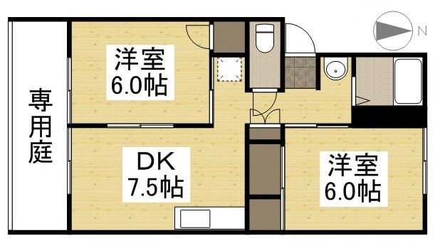 ステラマリス田中B棟(2DK/1階)の間取り写真