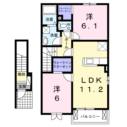 ラメール B(2LDK/2階)の間取り写真