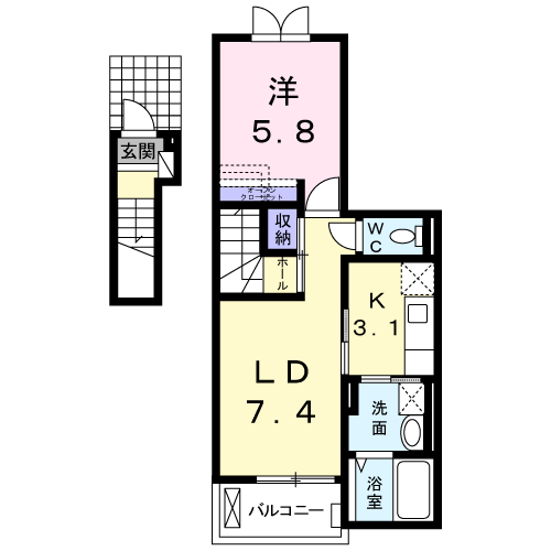 FIORIRE(1LDK/2階)の間取り写真