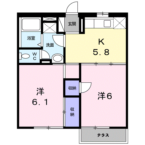 グリンピア古都A(2K/1階)の間取り写真