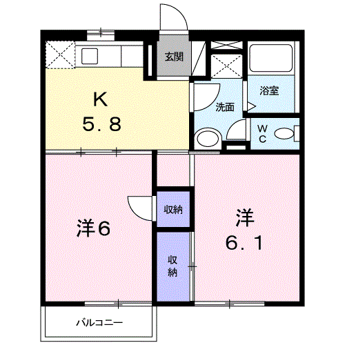 グリンピア古都A(2K/2階)の間取り写真