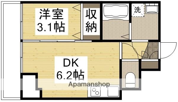 ブランシェ駅元町(1DK/3階)の間取り写真