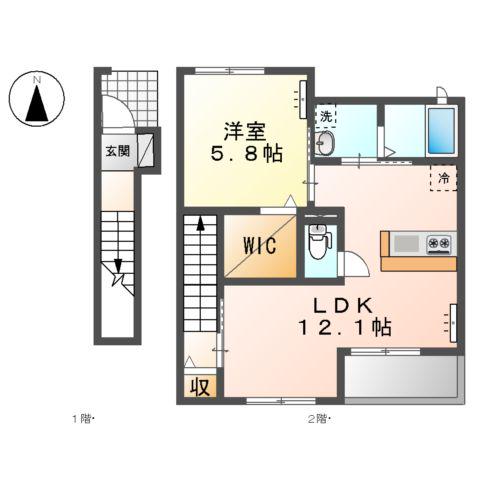 ル・シェモア(1LDK/2階)の間取り写真