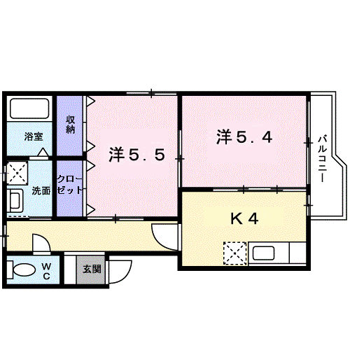 ヴィラ・フォンティーヌ(2K/2階)の間取り写真