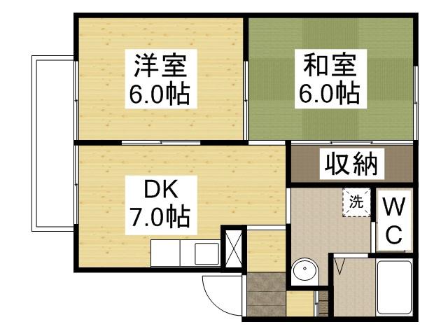 パークサイドよこおB棟(2DK/2階)の間取り写真