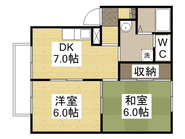 パークサイドよこおB棟(2DK/2階)の間取り写真