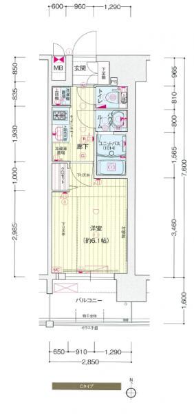 プレサンス岡山駅前(1K/4階)の間取り写真