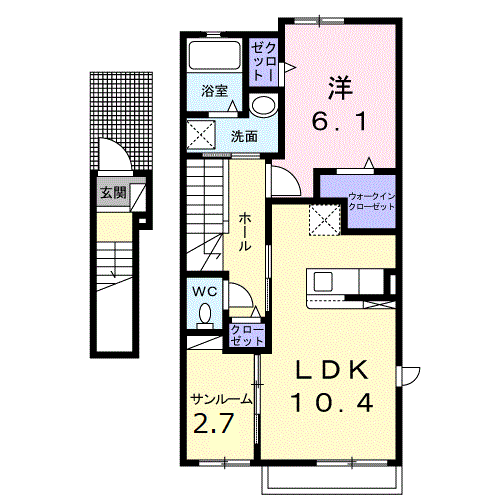 レトワール あかいわ(1LDK/2階)の間取り写真
