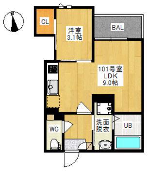GRANDTIC 奥田6(1LDK/1階)の間取り写真