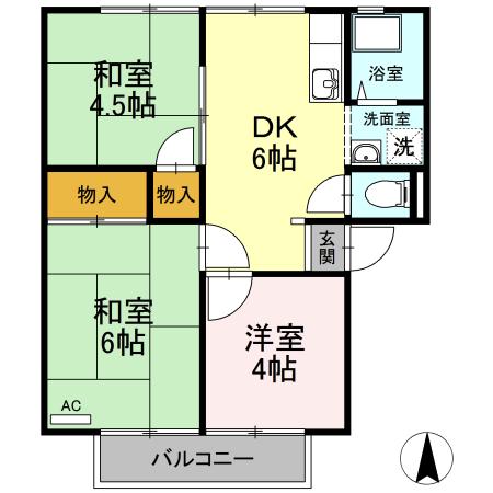 エレガンス西市F棟(3DK/2階)の間取り写真