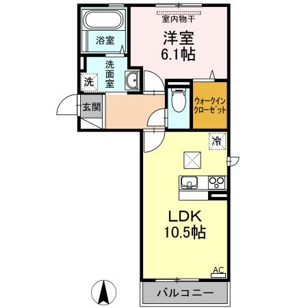 グロリア B棟(1LDK/1階)の間取り写真