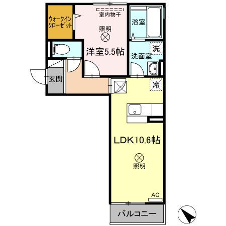 ゴールドウイングB棟(1LDK/1階)の間取り写真