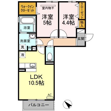 ゴールドウイングB棟(2LDK/3階)の間取り写真