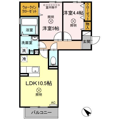 ゴールドウイングB棟(2LDK/2階)の間取り写真