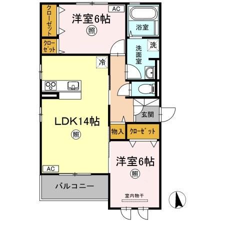 プリマヴェーラ B棟(2LDK/2階)の間取り写真