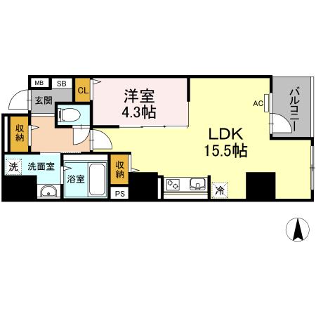 LA NEIGE中山下(1LDK/5階)の間取り写真