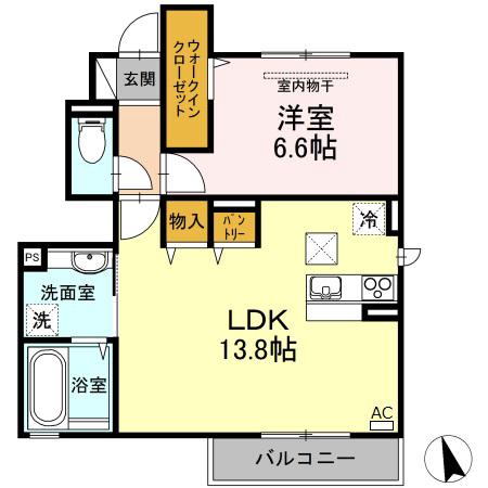 ヴィエント Ⅱ棟(1LDK/1階)の間取り写真