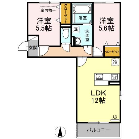 アスターエイト A棟(2LDK/3階)の間取り写真