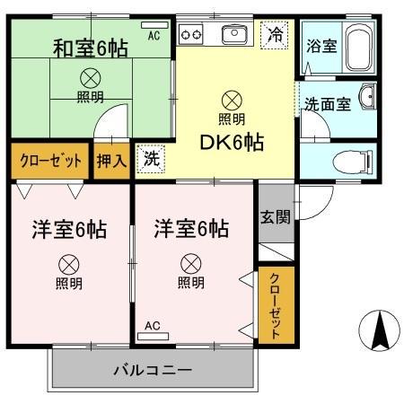 セジュール花尻 A棟(3DK/2階)の間取り写真