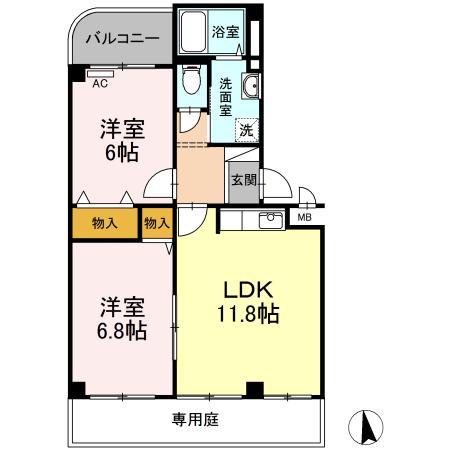 PLEIADES A棟(2LDK/1階)の間取り写真