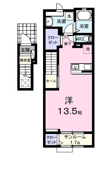 ルフレ Ⅰ(ワンルーム/2階)の間取り写真