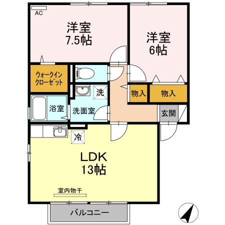 サンハイツK(2LDK/2階)の間取り写真
