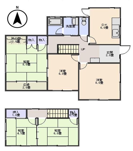 岡山電軌東山本線 東山・おかでんミュージアム駅駅 徒歩34分 2階建 築60年(5DK)の間取り写真