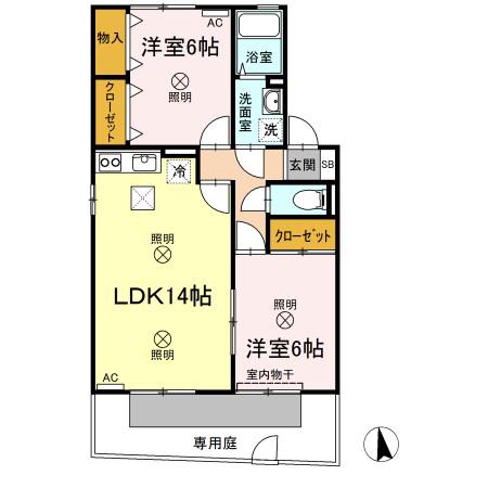 シエル・クレールB(2LDK/1階)の間取り写真