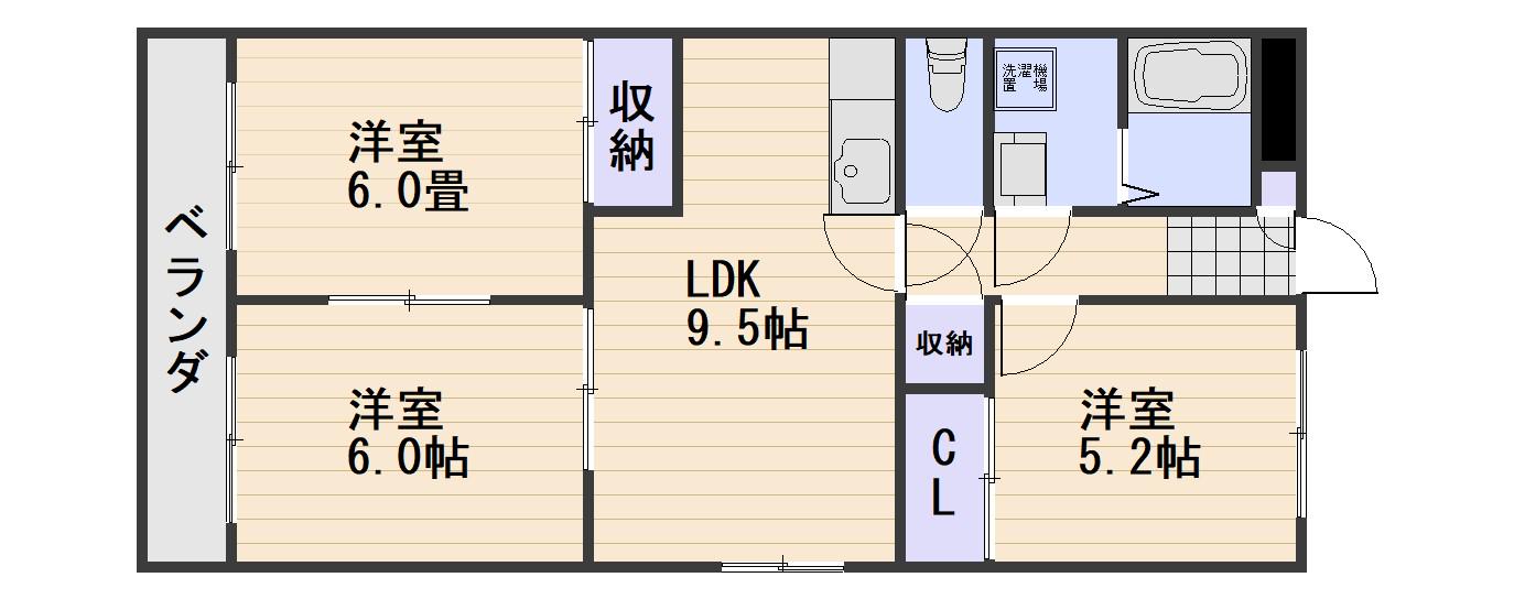 ロンディーネ福田(3DK/1階)の間取り写真
