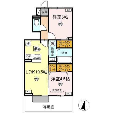 ボヌール N-1(2LDK/1階)の間取り写真